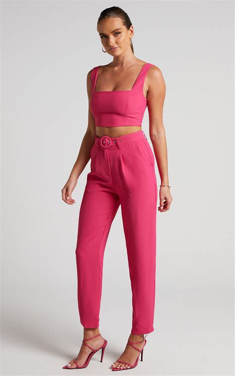 reyna two piece set crop top and tailored pants set in pink showpo usa