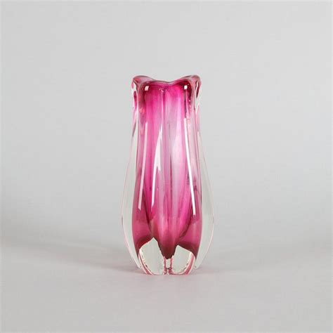 A Murano Glass Vase In Pink And Clear Cased Glass Height 8 5 Venetian Murano Glass
