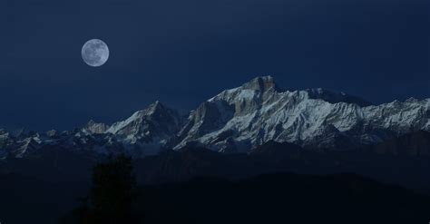 Mountain Peak Under Full Moon · Free Stock Photo