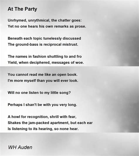 At The Party Poem By Wh Auden Poem Hunter