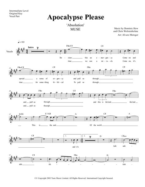 Apocalypse Please By Muse High Voice Digital Sheet Music Sheet Music Plus