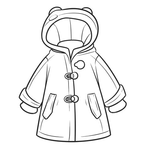 Coat Coloring Page With Hood And Sleeves Outline Sketch Drawing Vector