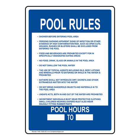 Pool Rules Sign Nhe 15262 Dc Swimming Pool Spa