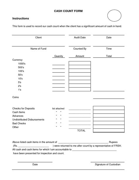 The Outstanding Daily Cash Sheet Template Cash Count Sheet Audit