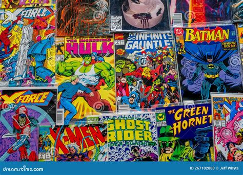 Vintage Comic Book Collection Showing Comic Book Covers Editorial Stock