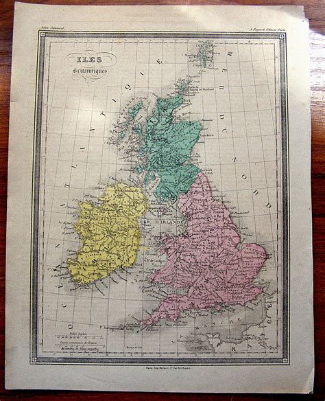 Large French Map Of Great Britain Ireland 1880s Atlas Antique Etsy