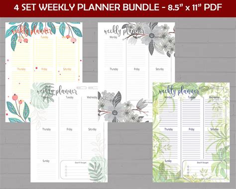 Set Of 4 Week Planner Bundle Weekly To Do List Printable To Etsy