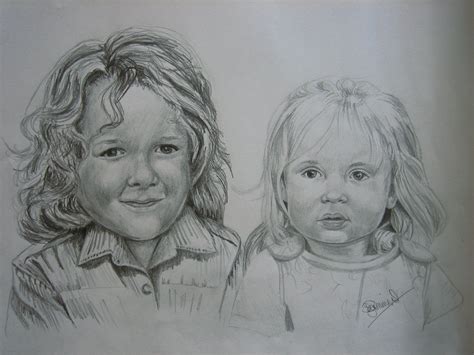 Brother And Sister Taken From 2 Different Photos And Drawn In Pencil