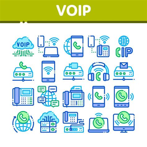 Voip Calling System Collection Icons Set Vector 17431819 Vector Art At