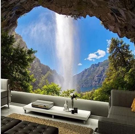 Amazing 3d Wall Mural Design Ideas Living Room Waterfall Wallpaper