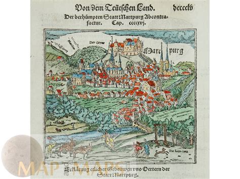 Marburg Germany Woodcut Map Martpurg Sebastian Munster 1578