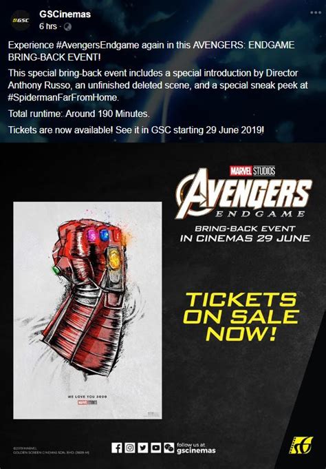 Endgame aka avengers 4 is all set to premiere on april 26 but not all countries have the same release date. TGV, GSC and MBO Confirmed Avengers: Endgame Re-Release in ...
