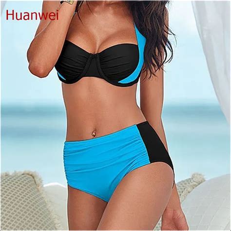 2016 New Sexy Bikinis Women Swimsuit High Waisted Bathing Suits Swim Halter Top Push Up Bikini