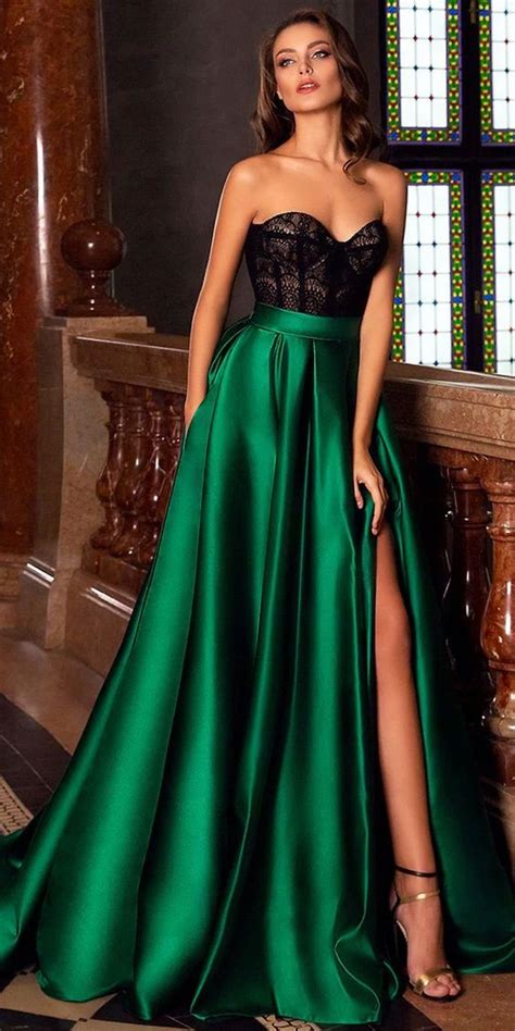Green Party Dress Strapless Evening Dress Lace Long Prom Dress Satin B Shuiruyan Earwrapjewe