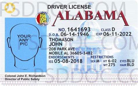 Usa Alabama Driver License Front Back Sides Psd Store