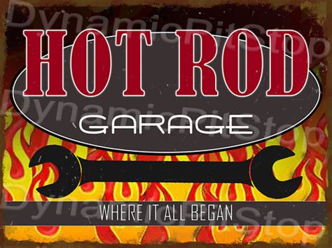 Hot Rod Garage Rustic Tin Sign Man Cave Australian Made Dynamic Pit