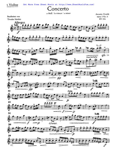 Free Sheet Music For Violin Concerto In A Minor Rv 356 Vivaldi