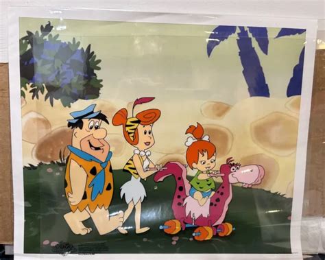 Hanna Barbera The Flintstones Strolling With Pebbles Sericel Cel