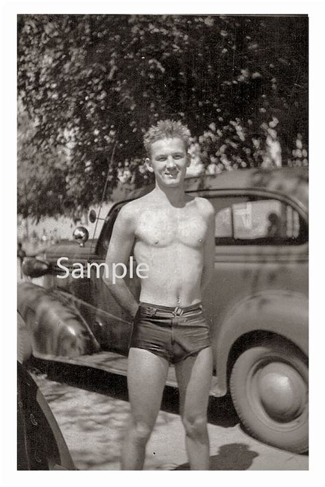 Photographic Images 1940 S Three Shirtless Men Flowered Shorts Gay