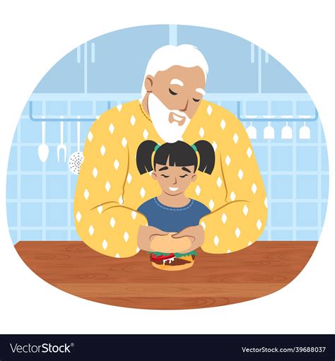 Grandfather Cooking With Granddaughter In Kitchen Vector Image