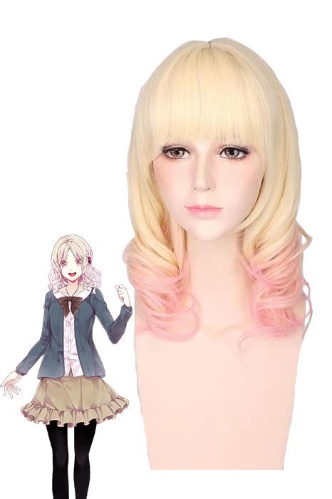Diabolik Amateurs Yui Komori Blonde Fondu Rose Bouclé Perruques De Cosplay Boutique En Ligne