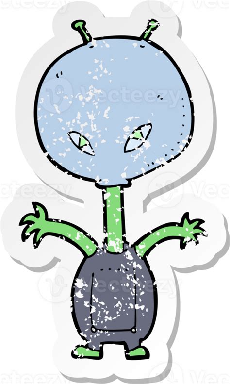 Retro Distressed Sticker Of A Cartoon Space Alien 36341593 Png