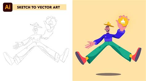 Happy Flat Man Character With A Coin From Sketch Design Adobe