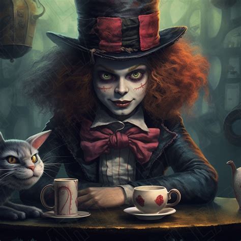 Mad Hatter Poster Gothic Style Wonderland Tea Party Illustration Etsy