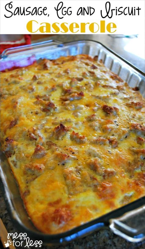 How to make a delicious sausage, bacon and egg roll with my simple recipe. Sausage, Egg and Biscuit Breakfast Casserole - Food Fun Friday - Mess for Less
