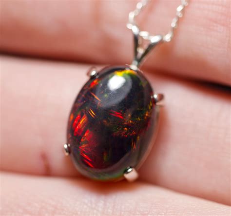 Large Opal Pendant Genuine Fire Opal Black Opal Necklace Graduation