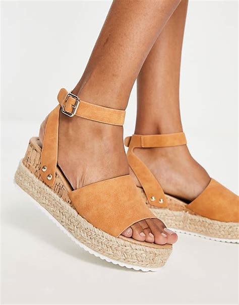 Glamorous Wide Fit Espadrille Wedge Sandals In Tan Asos