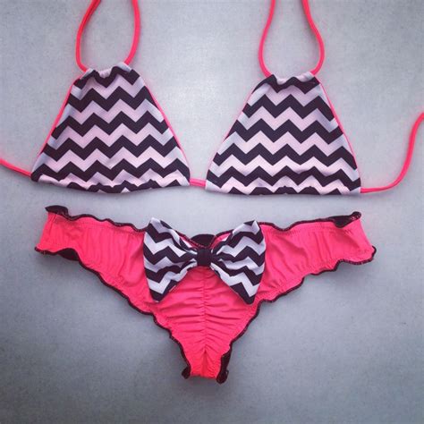 Chevron Print And Neon Orange Cheeky Bikini Back View Cute Bathing Suits Bikinis Cheeky Bikinis