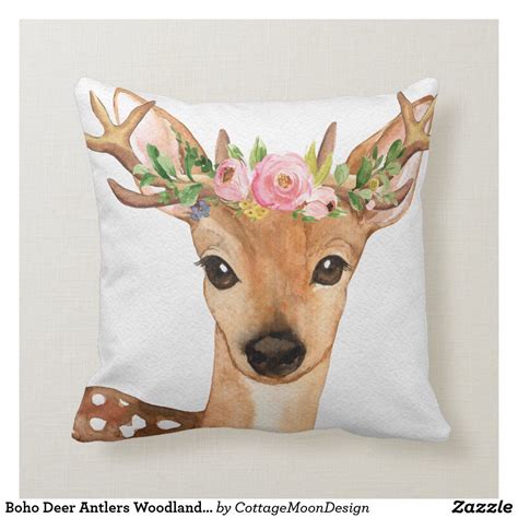 Boho Deer Antlers Woodland Baby Nursery Pillow In 2020