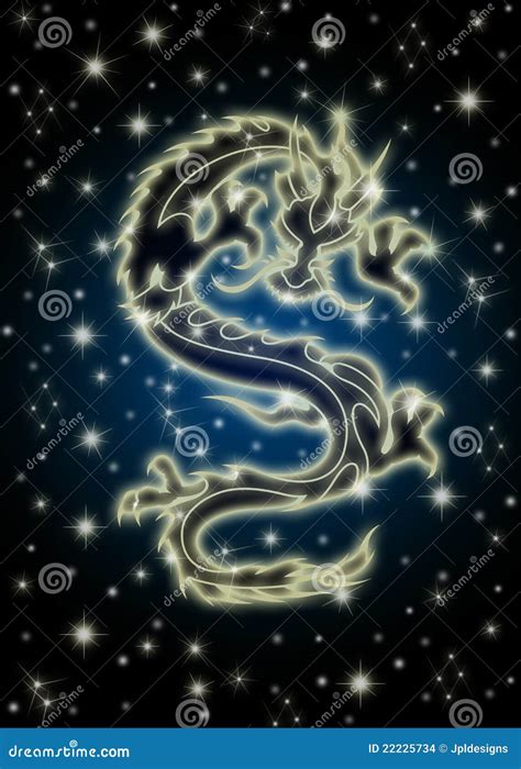Celestial Chinese Dragon In The Night Sky Stock Illustration