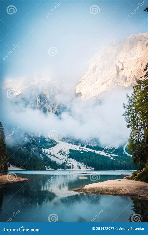 A Fantastic View On The Braies Lake Stock Image Image Of Fantastic