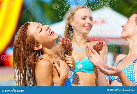 Laughing Girls Having Fun Under Summer Shower Stock Photo Image Of Flow Fashion