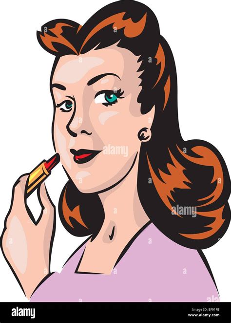 A Woman Putting On Lipstick Stock Vector Image And Art Alamy
