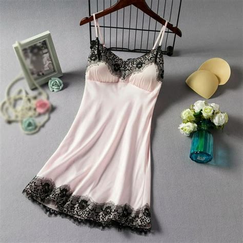 Spdoo Women Lingerie Satin Lace Chemise Nightgown V Neck Nightwear Full Slips Sleepwear Mini