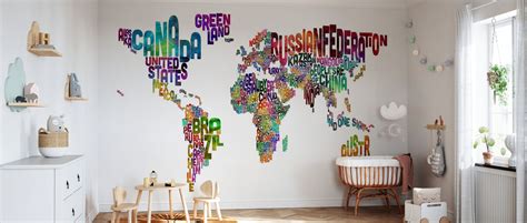 Typographic Text World Map High Quality Wall Murals With Free