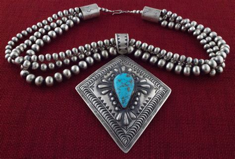 Navajo Triple Strand Sterling Silver Bead Necklace With Kingman