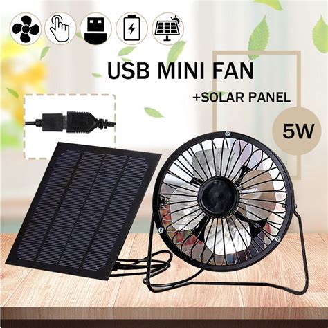 Portable 5w Solar Panel Powered Usb Fan Outdoor Camping Cooling