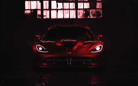 Red Auto Machine Dodge The Hood Lights Viper Supercar The Front