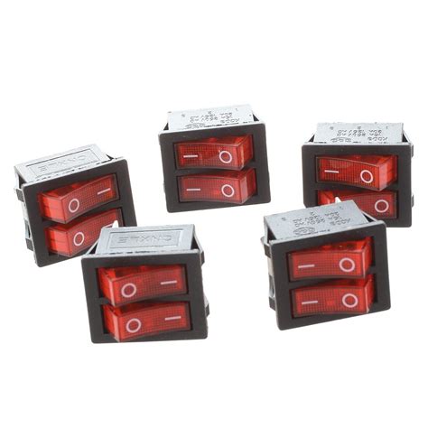 5 Pcs X Red Light Illuminated Double Spst Onoff Snap In Boat Rocker