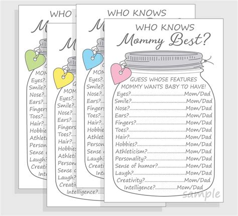 Who Knows Mommy Best Baby Shower Game Printable Diy Mason Jar Etsy