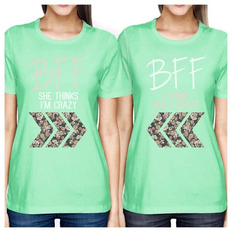 365 Printing Bff Floral Crazy Bff Matching Shirts Womens Mint Short Sleeve Tee