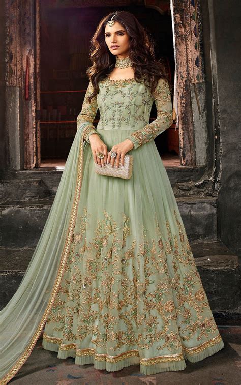 Net Bollywood Salwar Kameez In Green With Sequence Work Indian Etsy India Gown Party Wear
