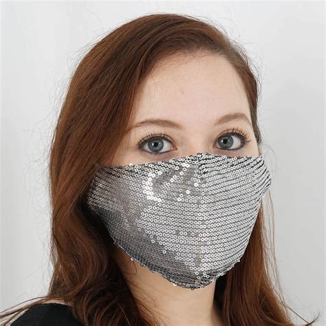 Buy 5 Pack Silver Sequined Cotton Fashion Face Mask Washable