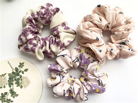 Floral Scrunchies Set Scrunchies Voor Dames Paarse Etsy