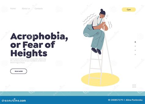 Acrophobia Fear Of Height Concept Of Landing Page With Woman Shaking