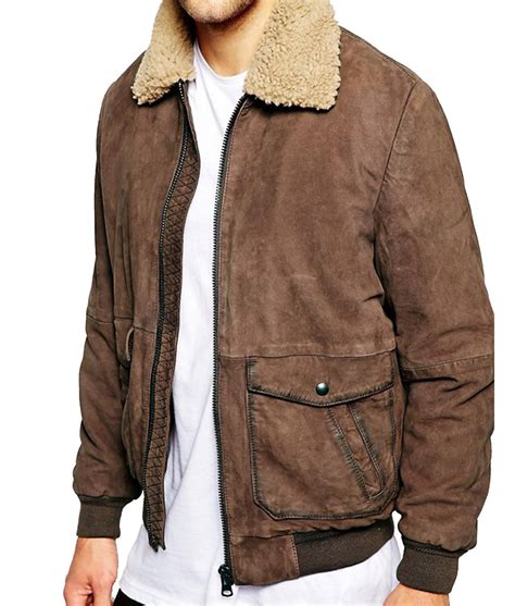 Mens Bomber Wrangler Leather Jacket With Sherpa Fur Collar Jackets Expert